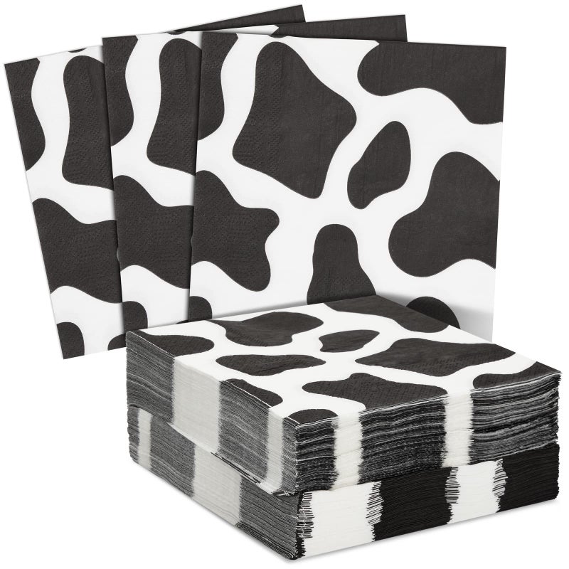 Blue Panda 100 Pack Cow Print Napkins for Farm Animal Birthday Party Supplies (2-Ply, 6.5 x 6.5 In) - Image 1